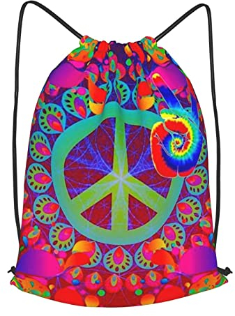 452 Zuziehbeutel Friedenszeichen-Liebe 60Er 70Er Krawatten-Hippie Gym Sack Mit Kordelzug Turnbeutel Bequeme Tunnelzug Gym Sack Für Schwimmen Strand Freizeit,36X43Cm