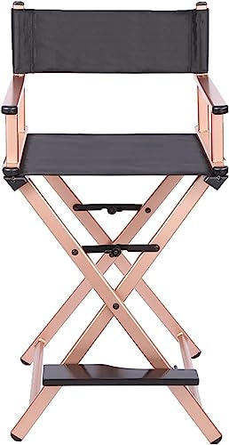 Professioneller Faltbarer Direktoren Stuhl - Hoher Make-up-Stuhl für Kunden, Tragbarer Aluminium Regiestuhl für Make-up Artists, Camping Chaise (Rose Gold)