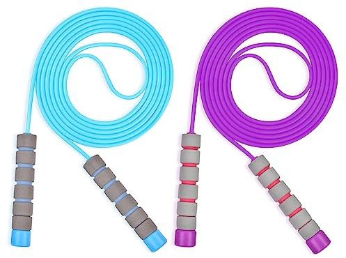 Flintronic Corde à Sauter Enfant, 2PC Corde a Sauter Reglable avec poignées en mousse, 2.6M Corde à Sauter pour Plein air des Exercices de Combustion Graisses de Fitness