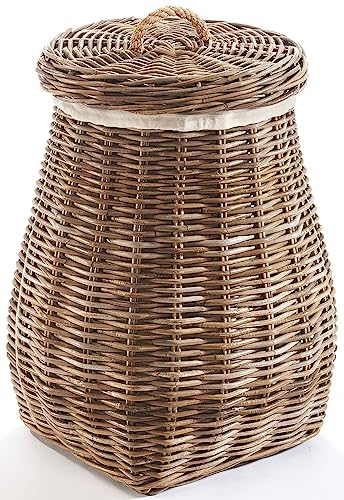 Kobolo Wäschekorb Rattankorb Aufbewahrungskorb mit Deckel - aus Rattan - kubu grey - grau