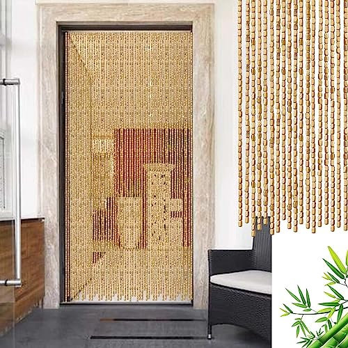 Natural Bamboo Beaded Curtains,Wooden Bead Door Curtains,String Curtains,Hanging Partition Decorative Curtain,Doorway Beaded Curtains Fly Screen,for Patio Kitchen Balcony,W×H-60strands(60×120cm)