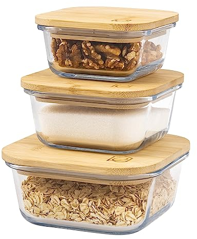 eluno Juego de 3 Tarros de Cristal con Tapa de Bambú para Almacenamiento
