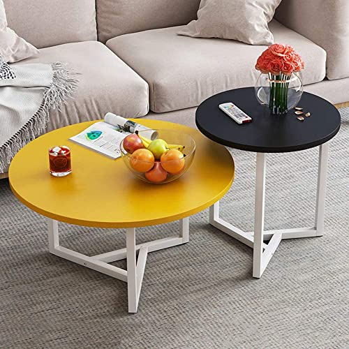 Table Basse de Salon Moderne avec Table Basse en Bois Table Top Salon Table gigogne à Cadre en métal Ensemble de 2 Tables d'appoint Table de réception Ronde Table de Lecture Minimaliste de s
