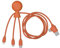 Xoopar - Mr Bio 1m 4 in 1 Multi USB Cable in Octopus Shape - Universal Charger in Recycled Plastic - Universal USB Socket USB-C, Ligthning, Micro USB, USB for Universal Smartphone - Orange