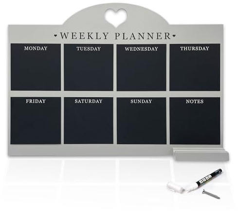 Empire Weekly Planner and Menu Board for Kitchen, Large Wall Mounted Dry Erase Meal Planner with a Pen, to Do List, Grey