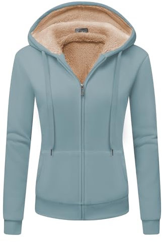JACKETOWN Felpa con Cappuccio da Donna Giacca con Cappuccio da Donna con Cerniera di Base Spessa e Calda Maglione Maglione in Pile Maglione Slim Fit Autunno/Inverno Felpa Sportiva(Grigio Verde-S)