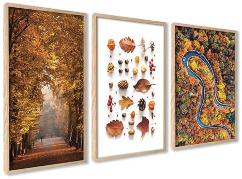 ag.art deco Poster 30x40 | DIN Herbst Poster Set für Wand Deko Wohnzimmer oder Schlafzimmer | Kunstdruck mit Motiven von Herbstliche Natur Wald | 3x Bilder ohne Rahmen
