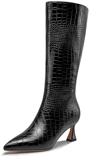 NobleOnly Donna Medio Tacco Heel Chiusa a Punta Cerniera Ballo Dress Metà polpaccio Stivali Casual Inverno Scarpe 6 CM Heels Nero 36 EU