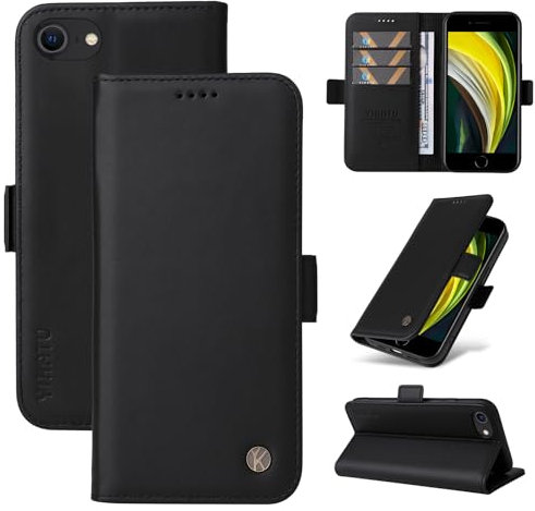 NEXCURIO Wallet Case for Apple iPhone 7 / iPhone 8 / iPhone SE 2020 2022 Phone Case with Credit Card Holder Purse Stand Leather Folio Book Flip Case Folding Cover Shockproof Men Women - Black