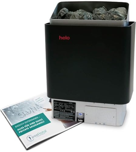 POOL Total Helo Saunaofen Cup 60 D | 6,0 kW 400 V | Wandmontage | Wandbefestigungsmaterialien enthalten | Inkl. 20 Kg Tylö Saunasteine Ø 5-10 cm