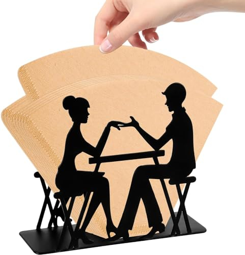 RUNEAY Porte-serviettes noir - Porte-filtre à café en acier inoxydable noir - Porte-sacs filtrants creux - Porte-serviettes pour décoration de table/salon/salle à manger/bar/café/hôtel