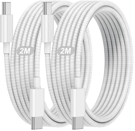 Câble USB C vers USB C 2M, 2Pack Cable iPhone 15 16 Charge Rapide 60W, Type C Cordon de Données en Nylon Tressé pour Apple iPhone 15 Plus/15 Pro Max/16/16 Pro/16 Pro Max/iPad Pro 12.9 inch/Air/Samsung