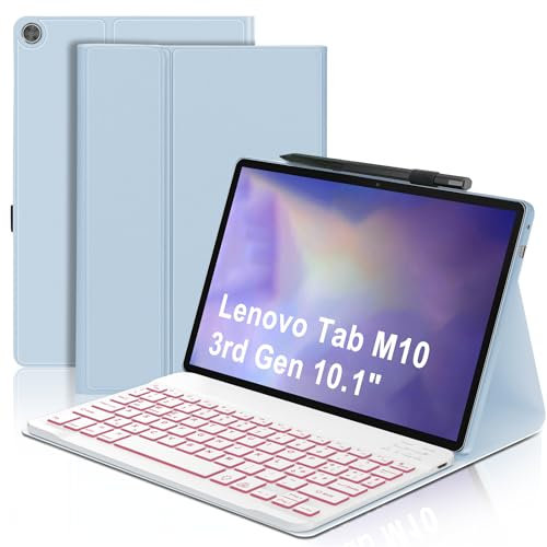 WINCHKING Tastiera con Custodia per Lenovo Tab M10 3rd Gen 10.1, 7 generi di retroilluminazione, Tastiera Italiano Slim Bluetooth Rimovibile per Lenovo Tab M10 3rd Gen TB-328FU/TB-328XU, Azzurro