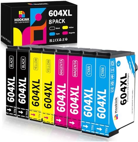 Hookink 8er-Pack 604XL 604 Druckerpatronen Kompatibel für Epson 604XL Patronen für Expression Home XP-3200 XP-3205 XP-4200 XP-4205 XP-2200 XP-2205, Workforce WF-2910 WF-2930 WF-2935 WF-2950
