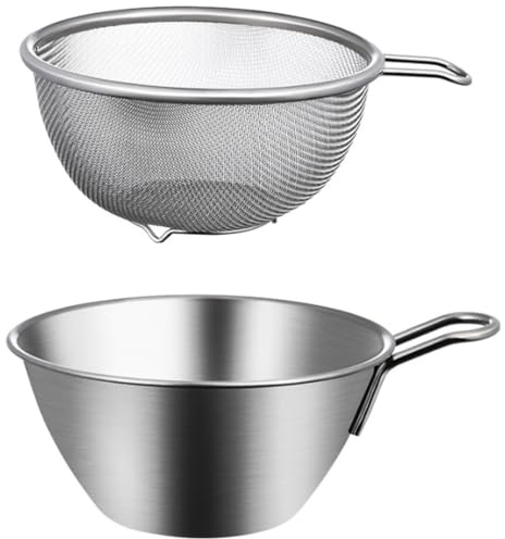 TOPBATHY Stainless Steel Colander with Bowl Set Rice Washing Bowl Colander Kitchen Dual-Layer Draining Basket with Handle for Washing Vegetables Fruit Salad Food Prep and Microwave Heating