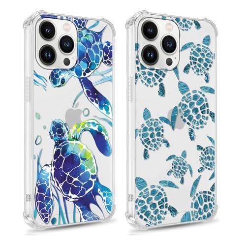 Yomjew 2 Pack Cute Blue Turtle Compatible with iPhone 14 Pro Max 6.7 Phone Case, Cartoon Animal Aesthetic Design for Girl Women Men Clear Cases Soft Silicone Slim TPU Shockproof Protective Fundas