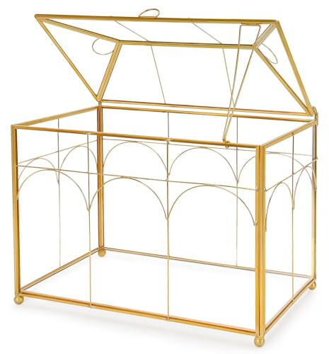 REDHUGO Pflanzgefäß aus Glas mit Deckel, für den Innenbereich, goldfarben