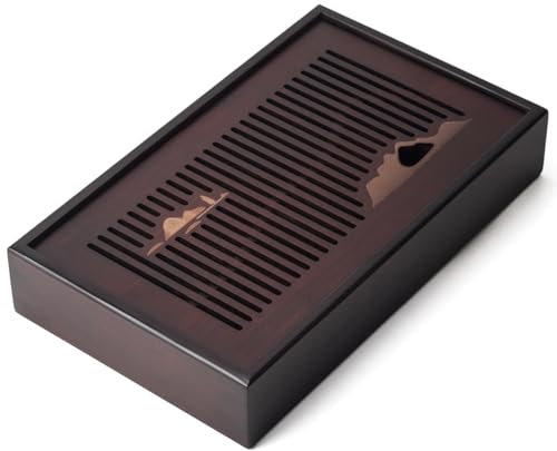 Bamboo Tea Tray Chinese Kungfu Serving Tray Gongfu Tea Table Box with Water Storage Kung Fu Tea Set Serving Tray 11.8 Inch