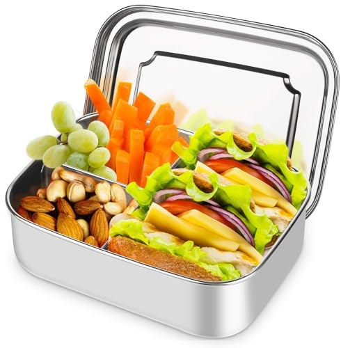 HOSPAOP Edelstahl Brotdose mit Fächern, 1400ml Lunchbox Metall mit 3 Fächer, Bento Box Jausenbox Brotbox für Kinder Erwachsene