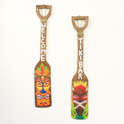 Oriental Galerie 2er Set Wanddeko Paddel Wandbild Deko Holz Exotisch Partykeller Dekopaddel zum aufhängen Tiki Maori 90 cm
