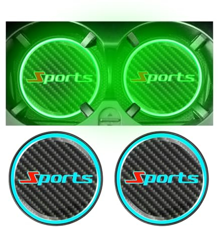 Adunsiaoto 2 Stück Getränkehalter Untersetzer Für Auto Zubehor Innenraum, Universell Automobil Getränkehalter Untersetzer, Lumineszierendes Licht Cup Pad(Sport)