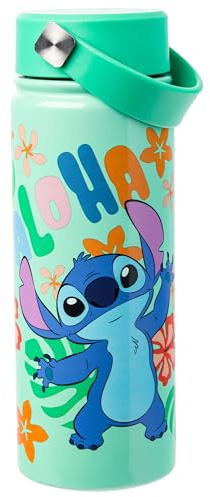 Silver Buffalo Disney Lilo and Stitch “Aloha” Stainless Steel Water Bottle with Swivel Handle, 20 Ounces