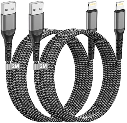 Cavo iPhone Apple Certificato MFi, Cavo Lightning 2M 2Pezzi, Cavo Ricarica iPhone Nylon Cavetto iPhone Filo Caricatore iPhone Carica Rapida per iPhone 14 13 12 11 Pro Max/Mini/XS/8/7/6 Plus/5/SE/iPad