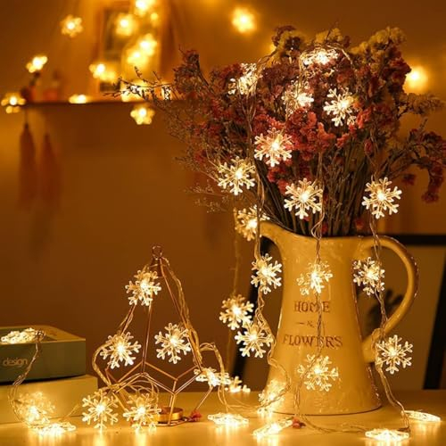 Lecone Catena Luminosa Fiocco di Neve 40 Stelle 6M Batteria Alimentata LED Luci Illuminazione Decorativa Ideale per Albero di Natale, Halloween, Matrimonio, Decorazione della stanza, Party, Giardino