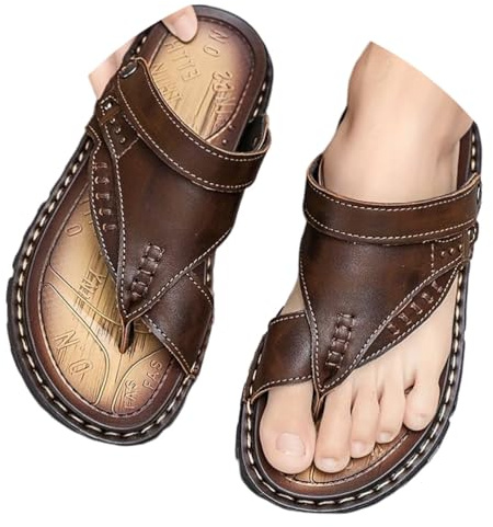 ticticlily Sandalen Herren Leder Flip Flops Strand Hausschuhe Wandersandale Outdoorschuhe Sommer Trekkingschuhe Pantoletten Slipper Orthopädischer Gartenschuhe Herren