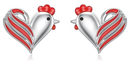 Huhn Ohrringe 925 Sterling Silber Hahn Stud Ohrringe Bauernhof Tiere Schmuck Weihnachtsgeschenke für Ladies Damen