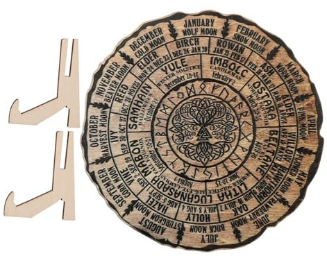 NUOBESTY Wooden Decorations Tree of Life Wall Art Wiccan Calendar Board 2025 Calendar Decorative Wheel Calendar Desktop Decoration Wicca Calendar Wheel of The Year Wall Decor Altar Calendar