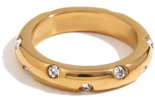 GAUEIOUR CZ Statement Ring,Gold Rings for Women Cubic Zirconia Finger Rings Stainless Steel Classic Simple Prime Loop Stackable Band Ring Engagement Promise Jewelry