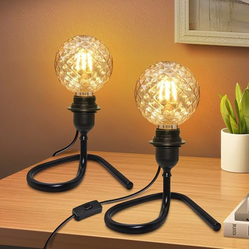 LQUNFYL 2PCS Lampe de Chevet, 240CM Câble, Douille E27 avec Interrupteur, Support Ampoule Triangulaire Stable, Noir Lampe de Table pour Lecture, Lamp de Bureau, Peut DIY Abat Jour, Sans Ampoule