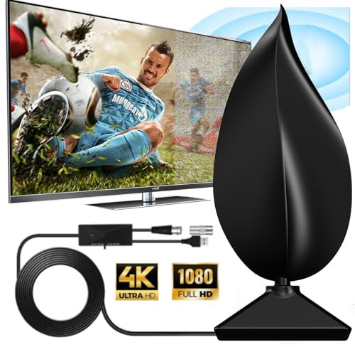 Indoor Digital TV Aerial With Amplifier Signal Booster - 600+ Miles Range (965KM), Freeview Antenna Support VHF/UHF/DAB Radio/4K/1080P/HDTV/USB Tuner/DVB-T and All TVs (Black)