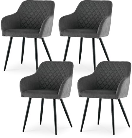 CLIPOP Esszimmerstuhl 4er Set Küchenstuhl Leinen Bezug Wohnzimmerstuhl Polsterstuhl mit Armlehne Metallbeine Polstersessel Stuhl für Esszimmer Wohnzimmer Küche (4, Leinen Dunkelgrau)