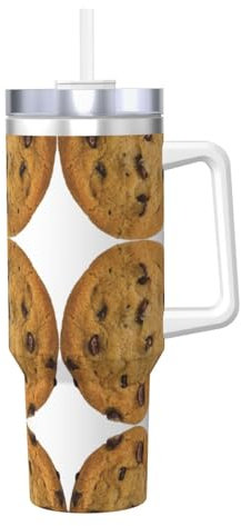 Tasse à café chaud ou froid en acier inoxydable avec poignée et paille pour biscuits au chocolat 1,2 l