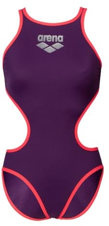 ARENA Damen One Women's Big Logo Swimsuit Badeanzug, Pflaume/helle Koralle, 36