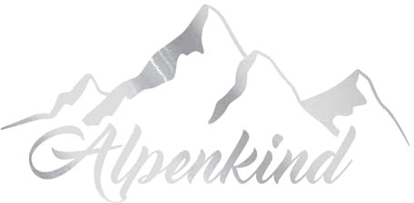 Alpenkind Aufkleber 20x9,7cm Berge Sticker Autoaufkleber für Wohnmobil Auto Wohnwagen Schriftzug Urlaub Alpen Gebirge Panorama Schriftzug selbstklebend K057 (Silber Metallic)