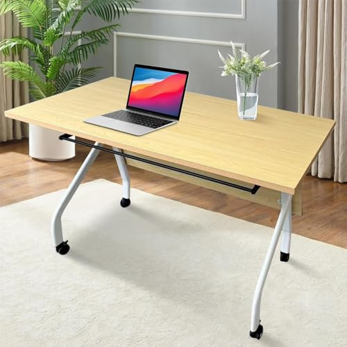 AYMIXEM Moderner, rechteckiger Konferenztisch mit Klappplatte, Metallrahmen und Rollen, Schulungstisch für den Sitzungssaal im Büro (2er-Pack)
