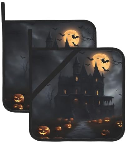 Juego de 2 manoplas góticas de Halloween para cocina, usadas para hornear en microondas, horno y parrilla