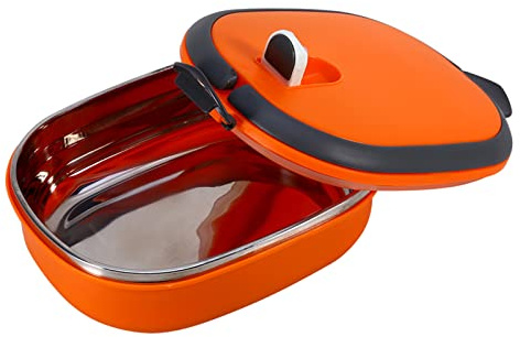 Thermal Lunch Box, Eco-friendly Stainless Steel Insulated Food Storage Supper Dinner Lunch Box 1 Layer Orange, Easy Carry Handle, Air Hole Design, Extended Fastening, Ideal for