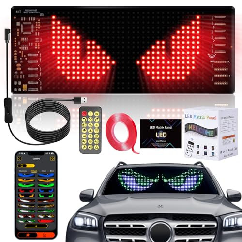 Yeux de Diable pour Voitures, Écran LED Flexible Programmable, Lumière Colorée pour Fenêtre de Voiture, Panneau Publicitaire pour Voiture, Affichage LED Programmable Dynamique de Voiture DIY (16*64)