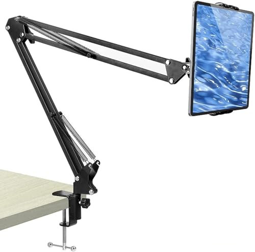 Holdfiturn Tablet Stand Tablet Floor Stand Adjustable Tablet Holder Adjustable Universal 360-degree Rotatable Foldable Desktop Tablet for 4.7~12.9 Inch-Screen Devices (Clamp type)