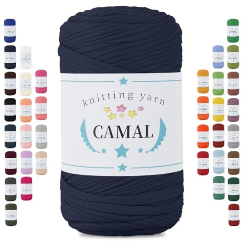 CAMAL 400g T-Shirt Garn, Weiches Textilgarn zum Häkeln, 150m Dicke Tshirt Garn zum Häkeln Taschen, Textilgarn für Körbe, Teppiche DIY Projekte, Heimdekoration (Dunkelblau)