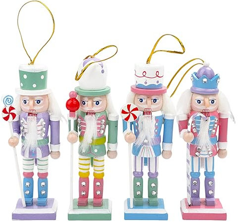 Weihnachts -Nussknacker 4pcs hängen 5 Zoll niedliche Cartoon Holz Nussknacker Soldat Nussknacker -Ornamente für Weihnachtsbaumparty, Nussknacker