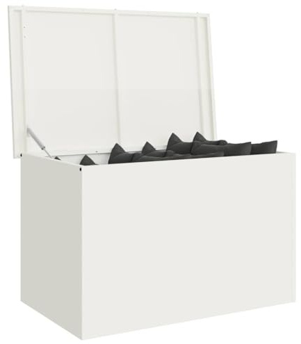 vidaXL Garden Storage Cushion Box Steel 80 x 50.5 x 50 cm 220 White, Garden and Terrace Storage Solution, Weatherproof Box, Durable Metallic Organizer, Rectangular Industrial Cabinet