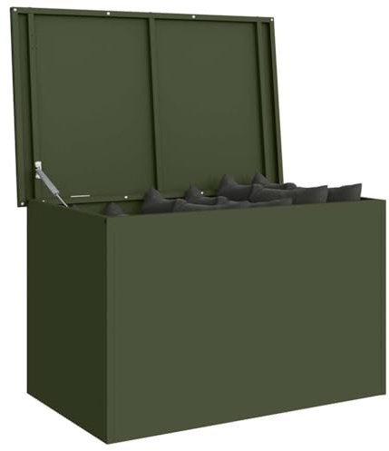 vidaXL Outdoor Storage Box Olive Green 80 x 50.5 x 50 cm Steel, Garden and Terrace Storage Solution, Weatherproof Box, Durable Metallic Organizer, Rectangular Industrial Cabinet