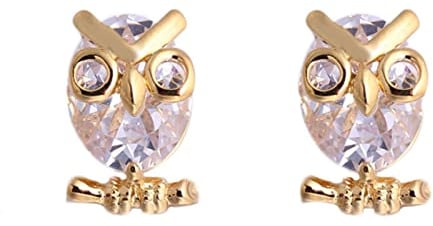 Ohrstecker Damen Gold, Frauen Ohrstecker aus 14 Karat Gelbgold Eulenform mit Moissanit