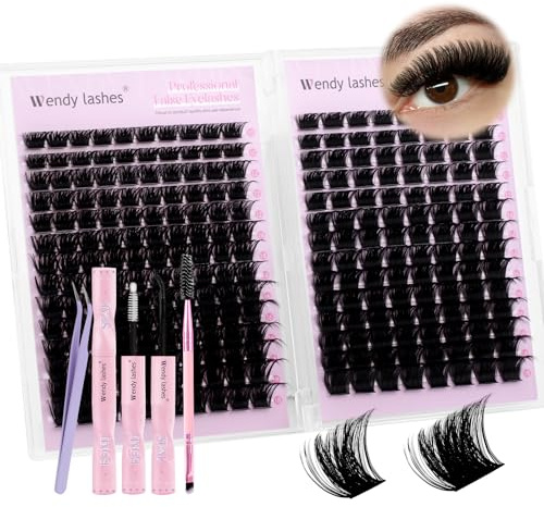 WENDY LASHES Kit Ciglia Finte Ciuffetti 200D/250D D-Curl 10-18mm | Set Completo con Colla, Seal, Pinzetta e Spazzola per un Effetto Naturale