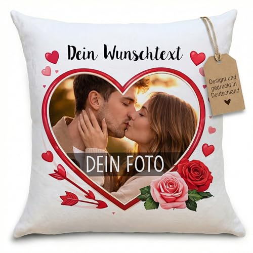 OWLBOOK® Fotokissen selbst gestalten - Personalisierte Partner Paare zum Jahrestag Geburtstag - Foto Kissen 40x40cm - Kissen mit Foto Bedrucken Lassen